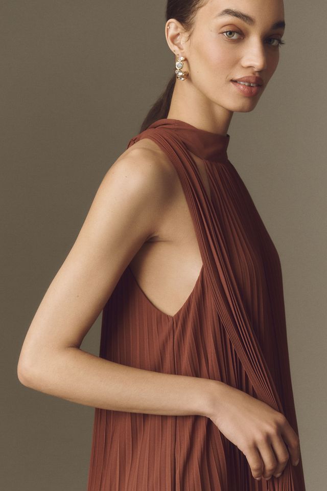 BHLDN Rosie Mock-Neck Pleated Chiffon Maxi Dress #3