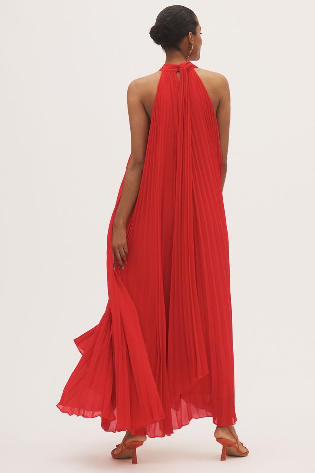 BHLDN Rosie High-Neck Pleated Chiffon Maxi Dress