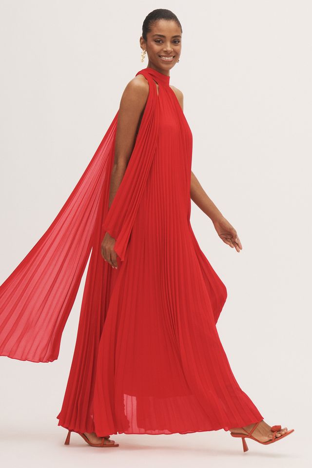 BHLDN Rosie High-Neck Pleated Chiffon Maxi Dress