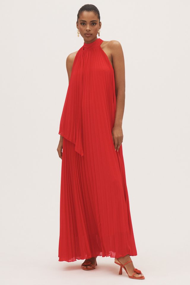 BHLDN Rosie High-Neck Pleated Chiffon Maxi Dress