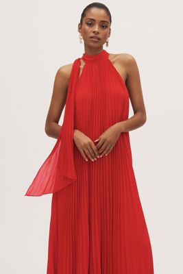 BHLDN Rosie High-Neck Pleated Chiffon Maxi Dress