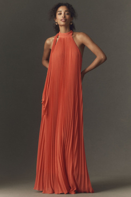 BHLDN Rosie Mock-Neck Pleated Chiffon Maxi Dress | Anthropologie