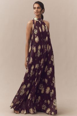 BHLDN Rosie High-Neck Pleated Chiffon Maxi Dress