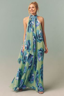 Sabina Musayev Emmeline V-Neck Pleated Lurex Maxi Dress