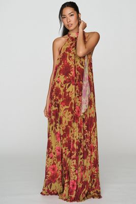 BHLDN Rosie Mock-Neck Pleated Chiffon Maxi Dress