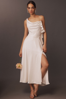 Sleeveless Cowl-Neck Sequin Chiffon Mix Midi Dress