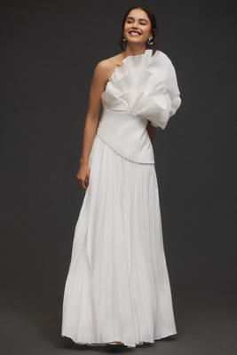 Acler Whittington Sculptural Pleated A-line Wedding Gown In White