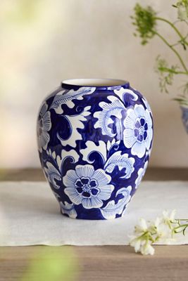 Blue Floral Chinoiserie Vase, Medium