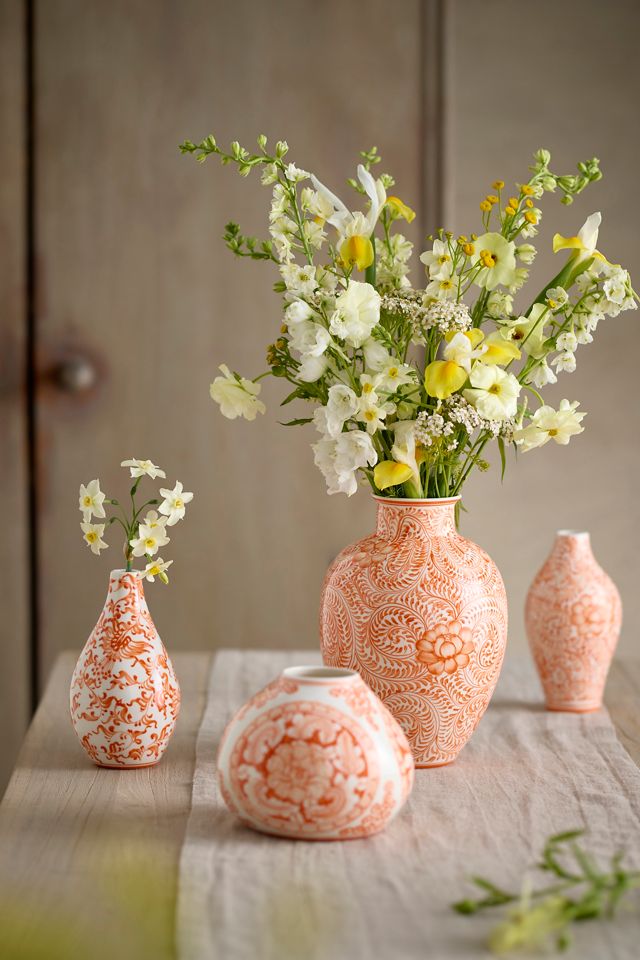 Orange Scrollwork Chinoiserie Bud Vase #1