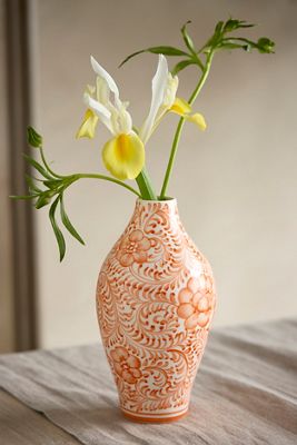 Orange Scrollwork Chinoiserie Bud Vase