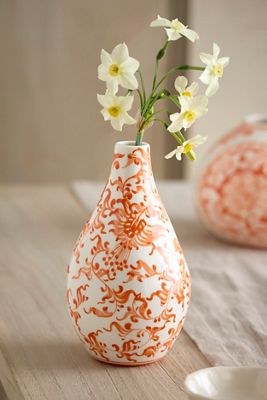 Orange Floral Chinoiserie Bud Vase