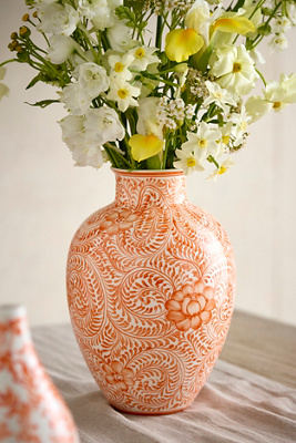 Terrain Orange Scrollwork Chinoiserie Vase