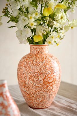 Orange Scrollwork Chinoiserie Vase