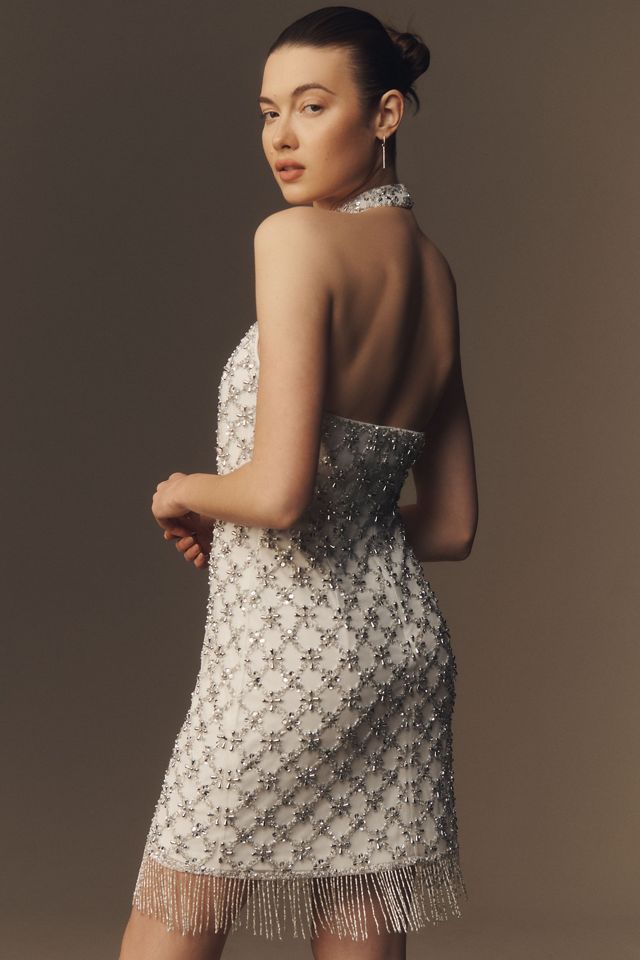Anthropologie ★ BHLDN Rhinestone Fringe Mini Dress BHLDN Arabella Strapless Sequin Fringe Mini Dress