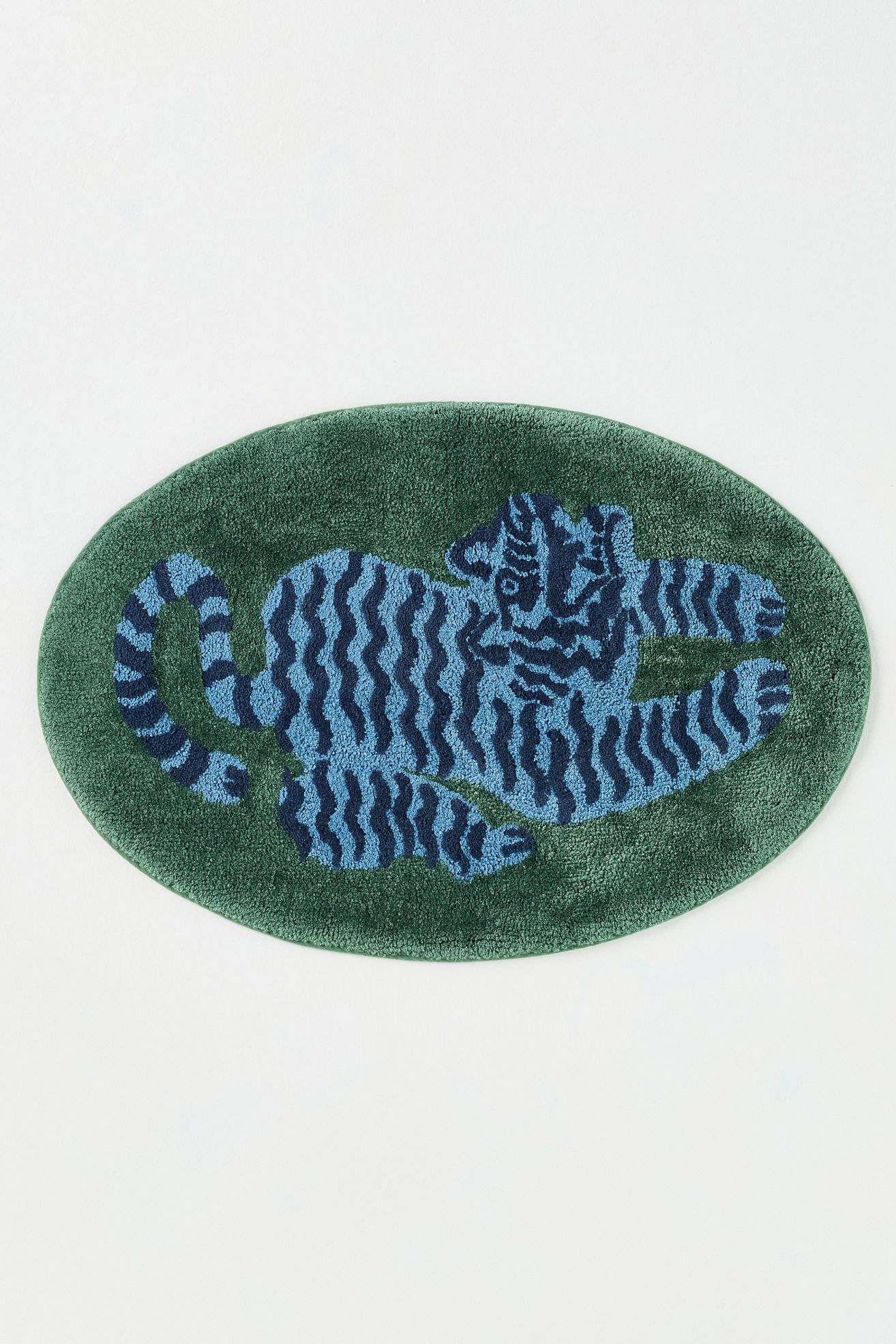 Isa Tiger Bath Mat - Green, Shaped