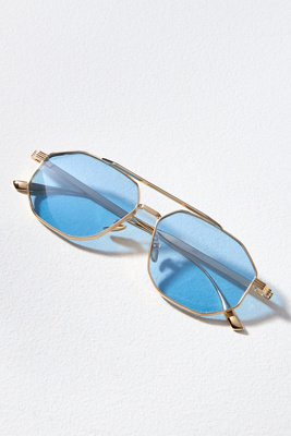 Devon Windsor Cairo Metal Aviator Sunglasses In Blue