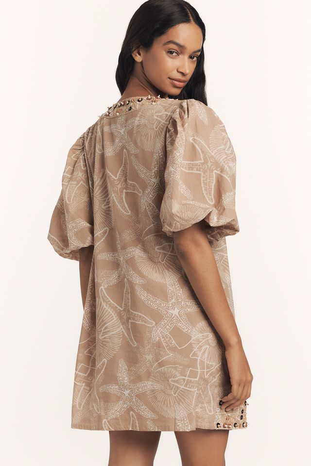 Ollari Beaded Puff-Sleeve Mini Dress #1