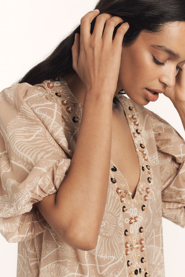 Ollari Beaded Puff-Sleeve Mini Dress #3