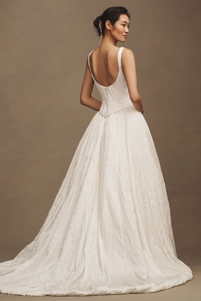 Jenny Yoo Aria Crinkled Habotai Corset Basque-Waist A-Line Wedding Gown