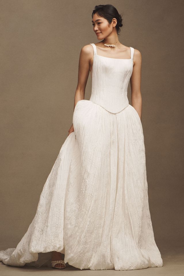 Jenny Yoo Aria Crinkled Habotai Corset Basque-Waist A-Line Wedding Gown