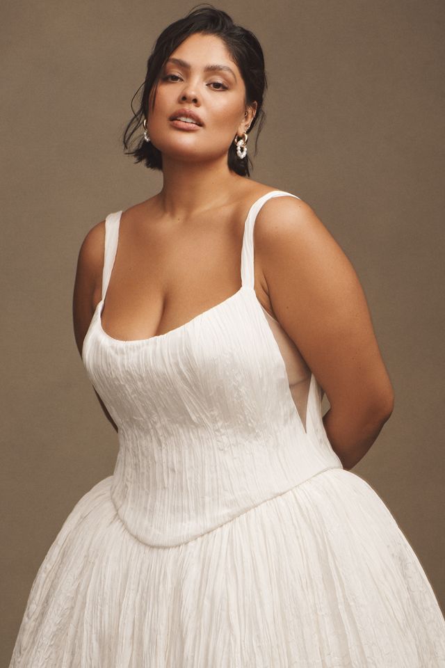 Jenny Yoo Aria Crinkled Habotai Corset Basque-Waist A-Line Wedding Gown #6
