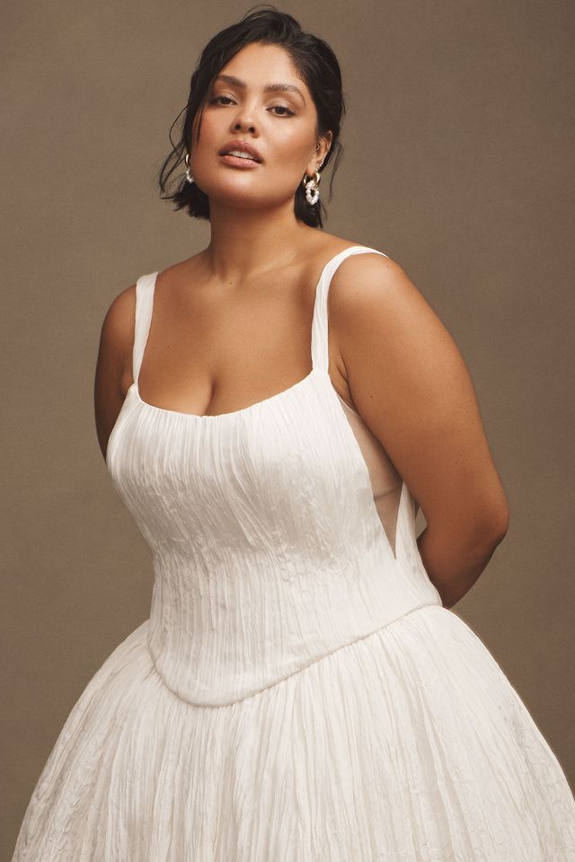 Jenny Yoo Aria Crinkled Habotai Corset Basque-Waist A-Line Wedding Gown #9
