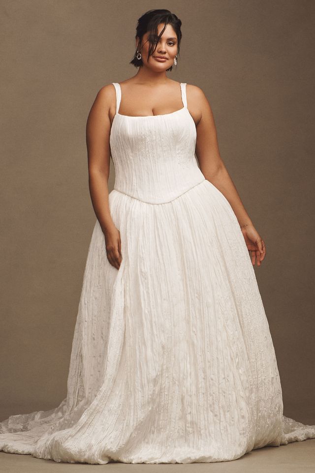 Jenny Yoo Aria Crinkled Habotai Corset Basque-Waist A-Line Wedding Gown #10