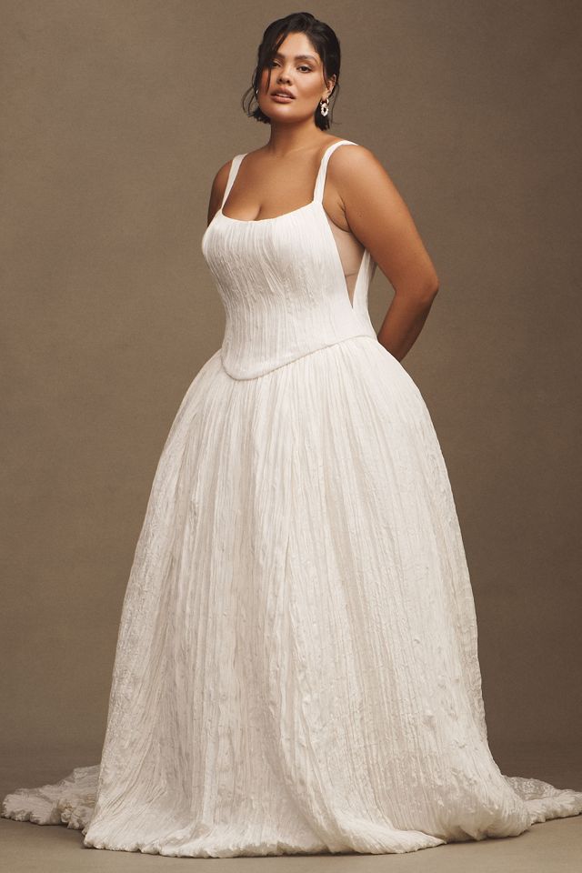 Jenny Yoo Aria Crinkled Habotai Corset Basque-Waist A-Line Wedding Gown