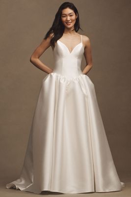 Jenny by Jenny Yoo Shay Mikado Basque-Waist Ball-Skirt Wedding Gown