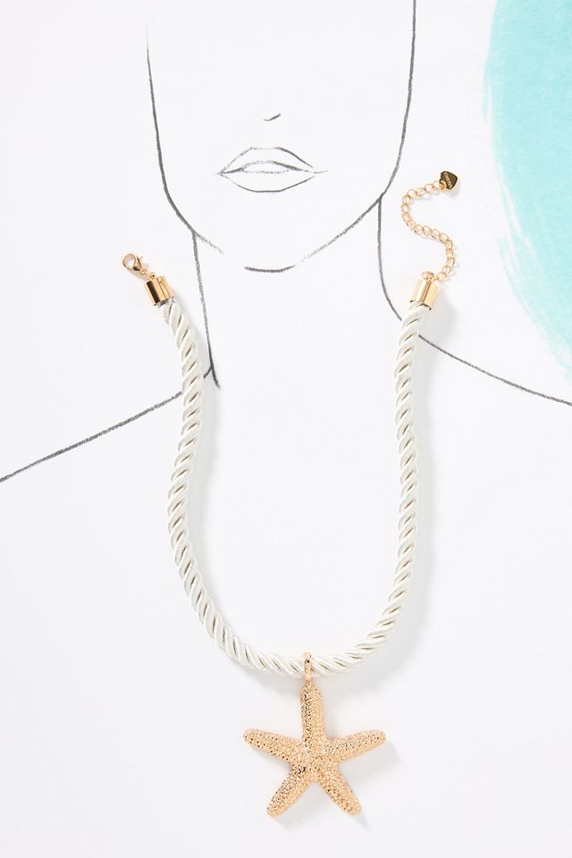 Starfish Shell Charm Rope Necklace #3