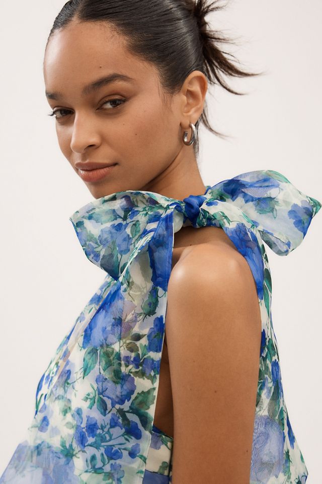 [Anthropologie] スカーフ オーガンザ マキシドレス by BHLDN BHLDN Kendall High-Neck Scarf Floral Organza Maxi Dress