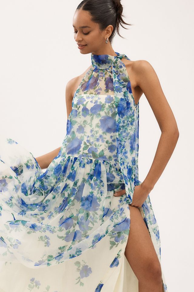 BHLDN Kendall High-Neck Scarf Floral Organza Maxi Dress #3