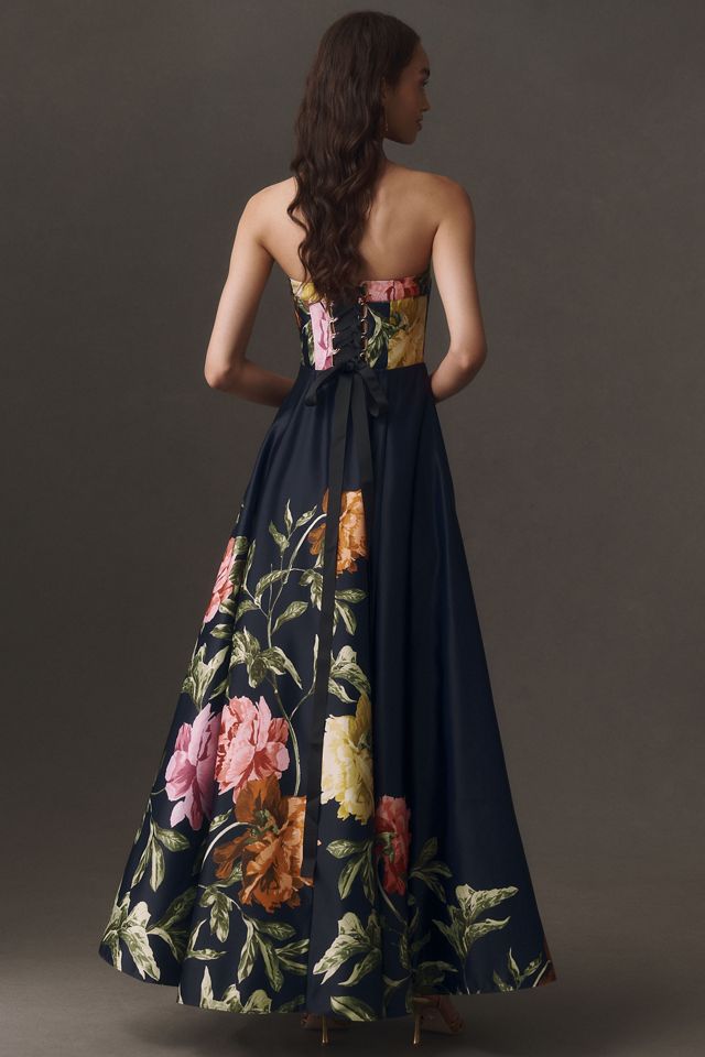 BHLDN Kira Strapless Printed Satin A-Line Maxi Dress #1