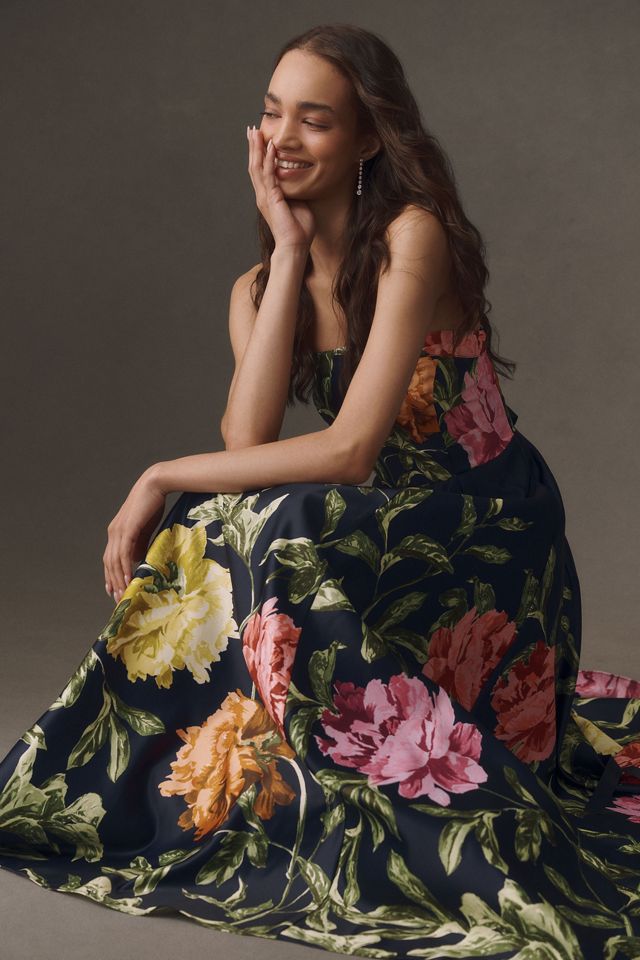 BHLDN Kira Strapless Printed Satin A-Line Maxi Dress #2