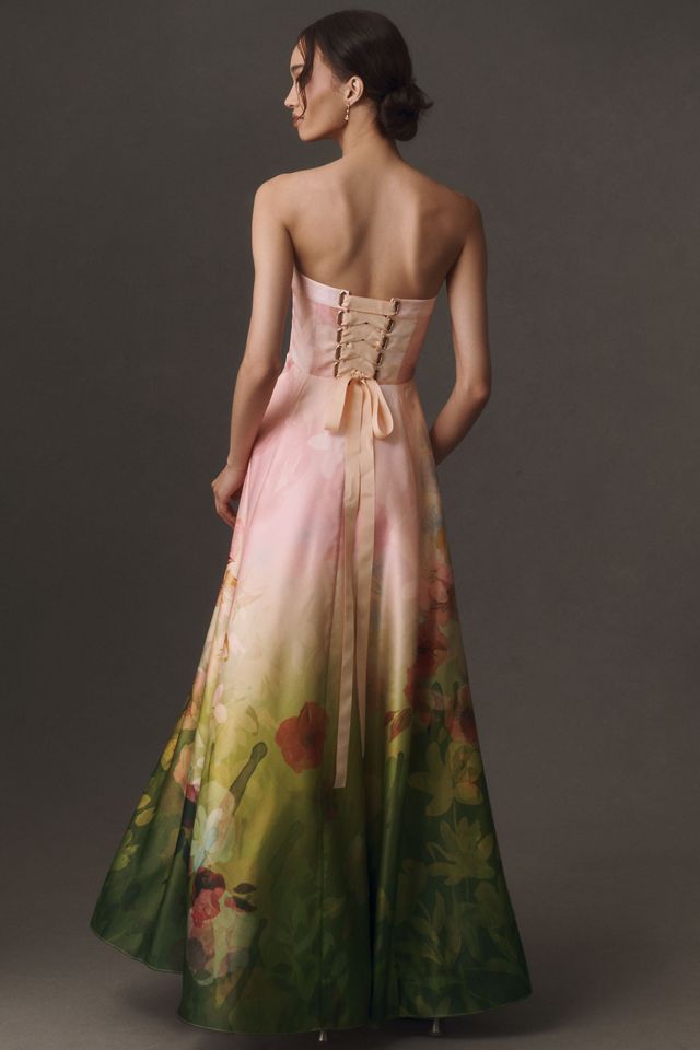 BHLDN Kira Strapless Printed Satin A-Line Maxi Dress #1
