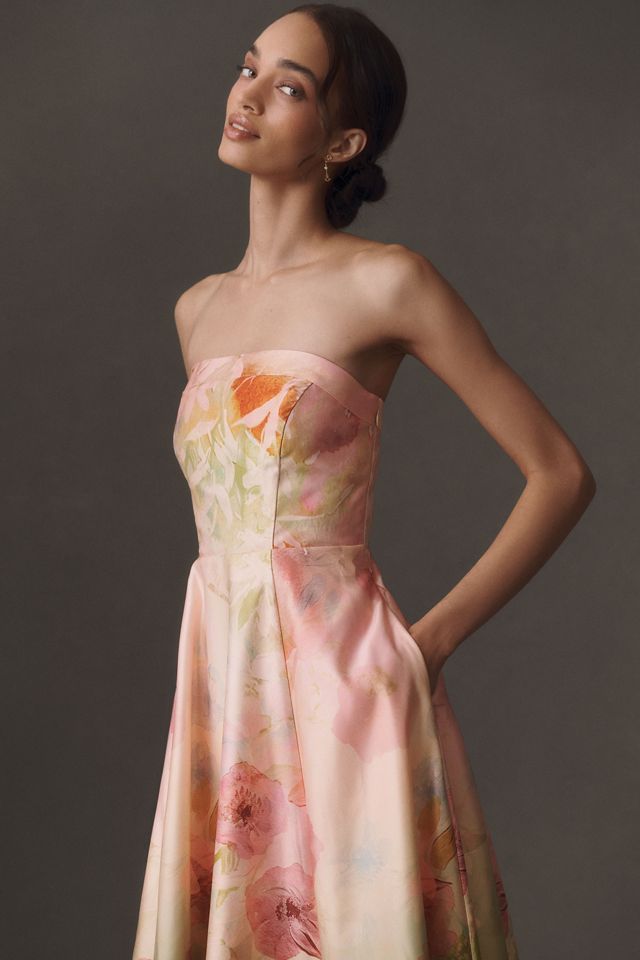 BHLDN Kira Strapless Printed Satin A-Line Maxi Dress #2