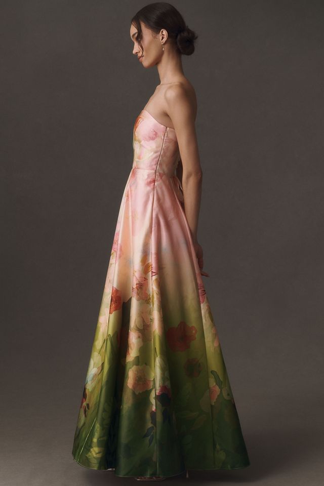 BHLDN Kira Strapless Printed Satin A-Line Maxi Dress #3