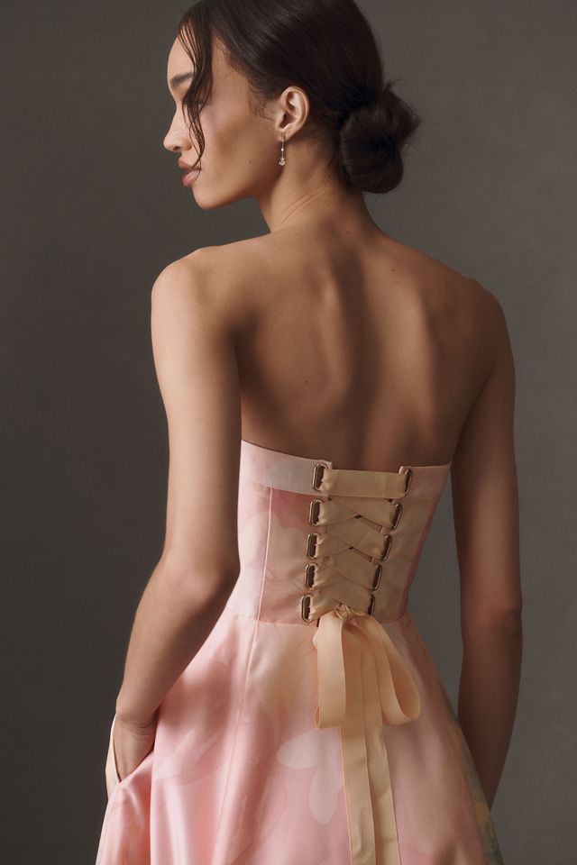 BHLDN Kira Strapless Printed Satin A-Line Maxi Dress #4