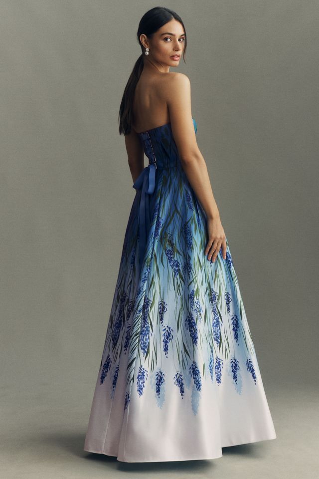 BHLDN Kira Strapless Printed Satin A-Line Maxi Dress #1
