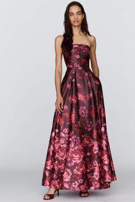 BHLDN Kira Strapless Printed Satin A-Line Maxi Dress