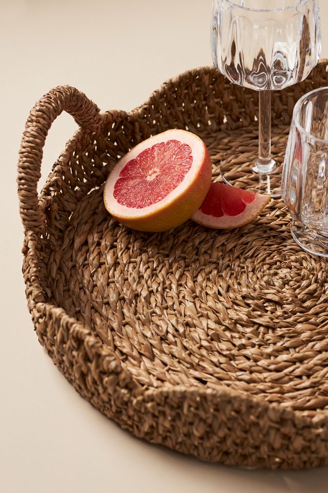 Scalloped Braided Rattan Handle Tray #1