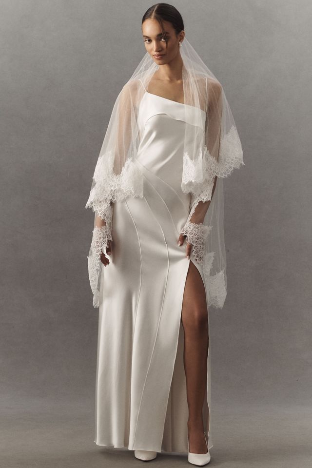 Twigs & Honey Alencon Lace-Trim Fingertip Veil #2