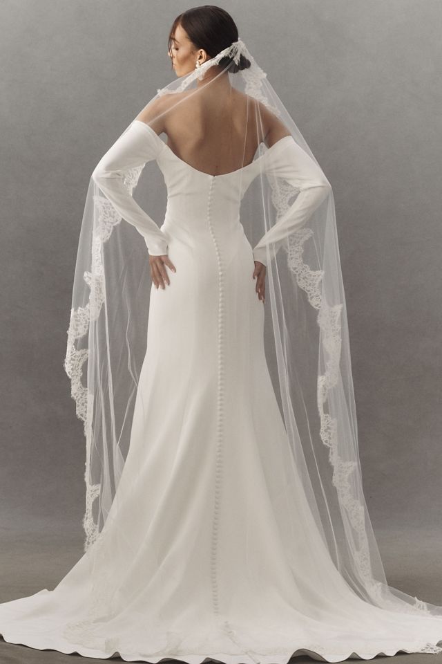 Twigs & Honey French Lace-Trim Tulle Chapel Veil #1
