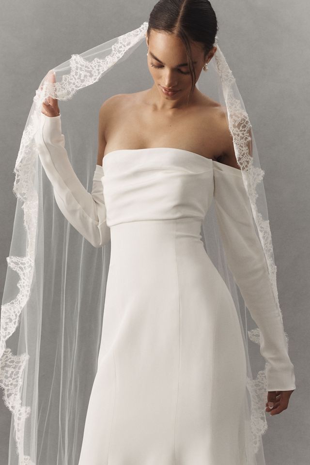 Twigs & Honey French Lace-Trim Tulle Chapel Veil #2