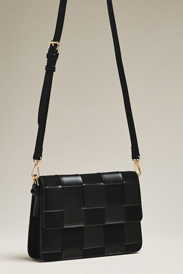 By Anthropologie Faux-suede Woven Shoulder Bag In Black