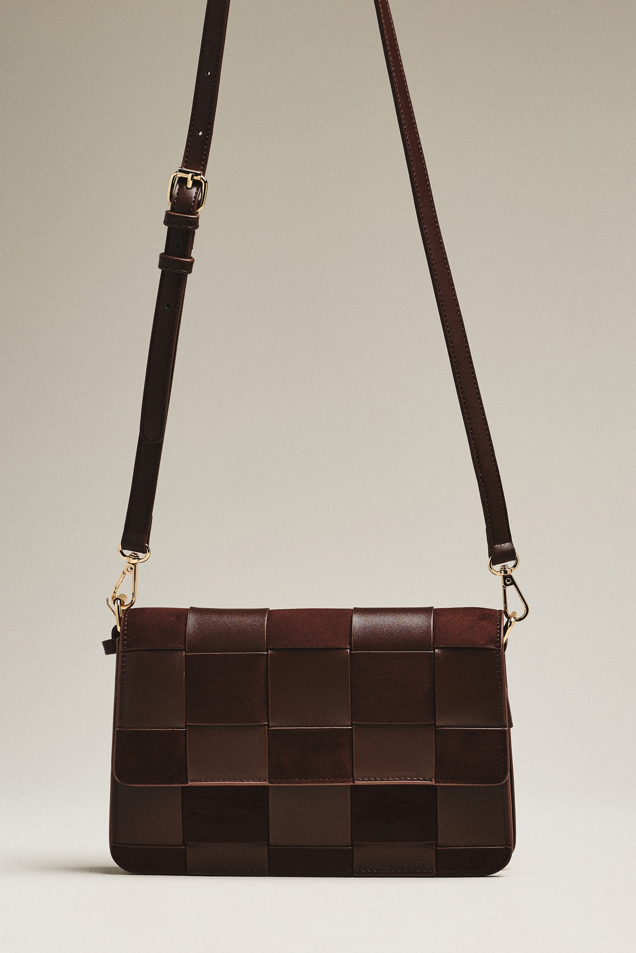 Faux-Suede Woven Shoulder Bag