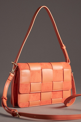 By Anthropologie Faux-suede Woven Shoulder Bag In Pink