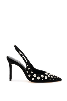 Larroude Kaitlan Studded Suede Slingback Pumps In Black