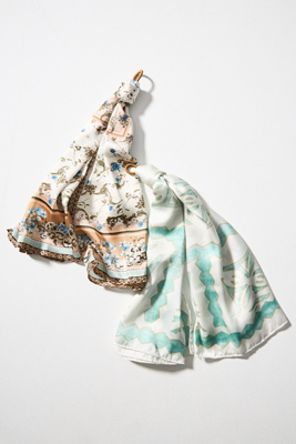 By Anthropologie Wallpaper Floral Hair Scarves, Set Of 2 In White
