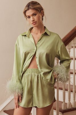 HUTCH FAUX-FEATHER TRIM SHORT PAJAMA SET 